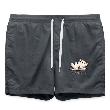 Stay Pawsitive - Chat mignon avec dicton - Short de bain - charbon - Devant - AI Model Male 185 light (185cm)