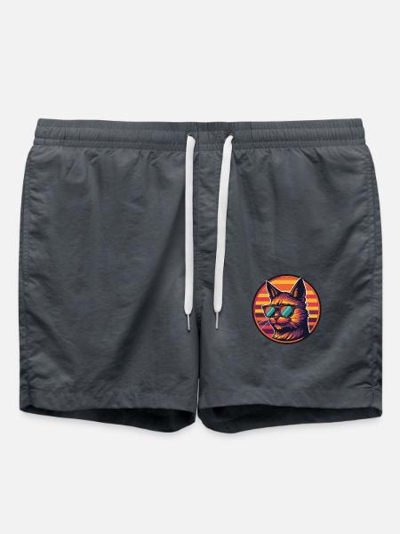 Cat Comic Cool Summer - Swim Trunks - anthracite