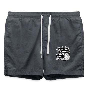 Katze und Kaffee und alles wird gut - Badeshorts - Anthrazit - Vorne - AI Model Male 185 light (185cm)