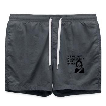 We will not praise beauty built on pain - Badeshorts - Anthrazit - Vorne - AI Model Male 185 light (185cm)