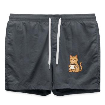 Coffee Cat – Chat mignon avec une tasse à café pour demain - Short de bain - charbon - Devant - AI Model Male 185 light (185cm)