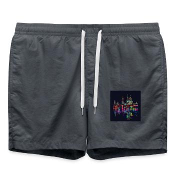 Kölner Dom Stadt Skyline Nacht schwarz Neon - Badeshorts - Anthrazit - Vorne - AI Model Male 185 light (185cm)