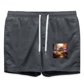 Fantasy Märchen Haus Pilze Weg Pfad traumhaft - Badeshorts - Anthrazit - Vorne - AI Model Male 185 light (185cm)
