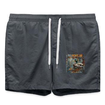 Graffiti Duck Rust Metal Container Door - Swim Trunks - anthracite - Front - AI Model Male 185 light (185cm)
