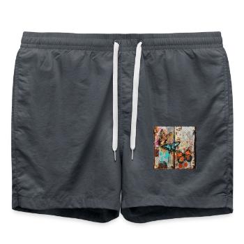 Graffiti Butterflies Rust Metal Urban Streetar - Swim Trunks - anthracite - Front - AI Model Male 185 light (185cm)