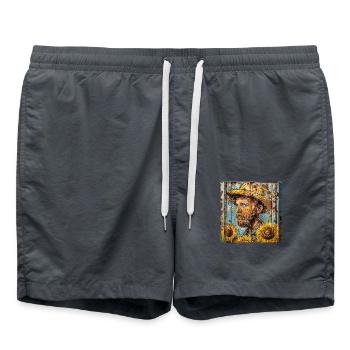 Graffiti Man Portrait Hat Sunflower Rust Metal - Swim Trunks - anthracite - Front - AI Model Male 185 light (185cm)