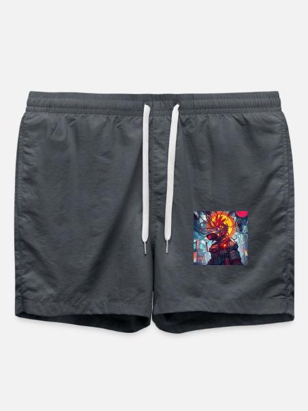 Futuristic robot in Asian city - Swim Trunks - anthracite