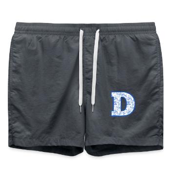 Letter D blue chinoiserie - Swim Trunks - anthracite - Front - AI Model Male 185 light (185cm)