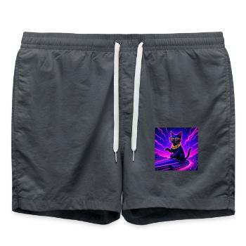 Space Cat - Cool - Cyber Purr - Swim Trunks - anthracite - Front - AI Model Male 185 light (185cm)