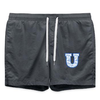 Blaue Chinoiserie u Buchstabe - Badeshorts - Anthrazit - Vorne - AI Model Male 185 light (185cm)