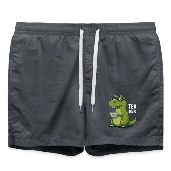 Tea Rex – Lustiger Dinosaurier mit Teetasse - Badeshorts - Anthrazit - Vorne - AI Model Male 185 light (185cm)