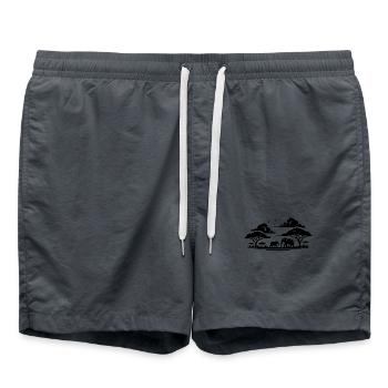 Ruhige Savannenszene mit Elefanten und Akazien - Badeshorts - Anthrazit - Vorne - AI Model Male 185 light (185cm)