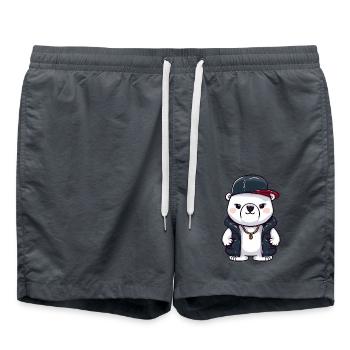 Gangster polar bear with gold chain and baseball cap - Swim Trunks - anthracite - Front - AI Model Male 185 light (185cm)