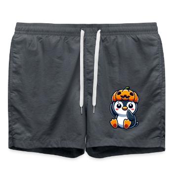 Cute Halloween Penguin Pumpkin Cartoon October - Swim Trunks - anthracite - Front - AI Model Male 185 light (185cm)