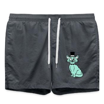 Sir Cat Gentleman Chapeau haut de forme Monocle Rich Gentleman - Short de bain - charbon - Devant - AI Model Male 185 light (185cm)