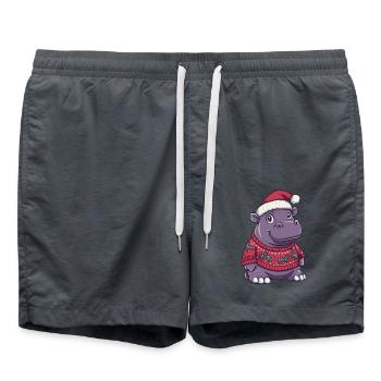 Nilpferd Weihnachten Comic - Badeshorts - Anthrazit - Vorne - AI Model Male 185 light (185cm)