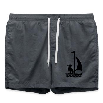 Mops im Boot Silhouette Segeln Minimalistisch - Badeshorts - Anthrazit - Vorne - AI Model Male 185 light (185cm)