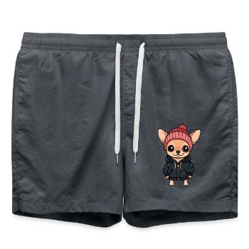 Chihuahua Dog Cartoon - Swim Trunks - anthracite - Front - AI Model Male 185 light (185cm)