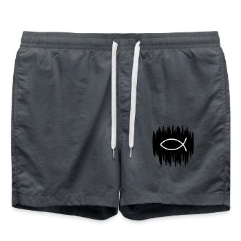 Jesusfisch weiß schwarz Ichthys Fisch Fische - Badeshorts - Anthrazit - Vorne - AI Model Male 185 light (185cm)