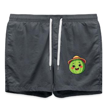 Lächelnde Wassermelone mit Sonnenhut - Skurrile Comic-Kunst - Badeshorts - Anthrazit - Vorne - AI Model Male 185 light (185cm)