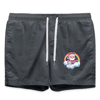 Katze Weihnachtsmann Regenbogen - Badeshorts - Anthrazit - Vorne - AI Model Male 185 light (185cm)