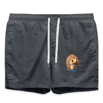 Niedlicher Igel packt Geschenk aus - Badeshorts - Anthrazit - Vorne - AI Model Male 185 light (185cm)