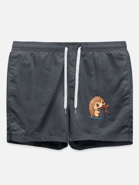 Cute hedgehog unwraps gift - Swim Trunks - anthracite