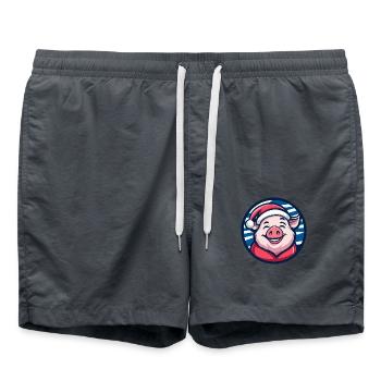 Pig Christmas X-Mas - Swim Trunks - anthracite - Front - AI Model Male 185 light (185cm)
