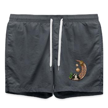 Lune steampunk avec chiot - Short de bain - charbon - Devant - AI Model Male 185 light (185cm)