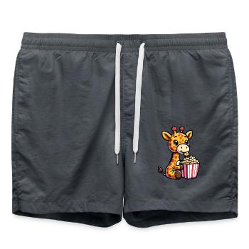 Cute Giraffe with Popcorn Cinema Carnival Comic - Swim Trunks - anthracite - Front - AI Model Male 185 light (185cm)