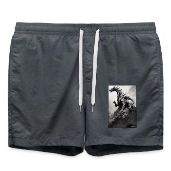 Drache Kreatur Fantasie Schwarz Weiß 1 - Badeshorts - Anthrazit - Vorne - AI Model Male 185 light (185cm)