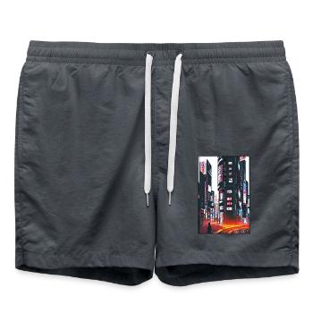 Tokyo City City Cyber Punk Future Sci-Fi Asie - Short de bain - charbon - Devant - AI Model Male 185 light (185cm)
