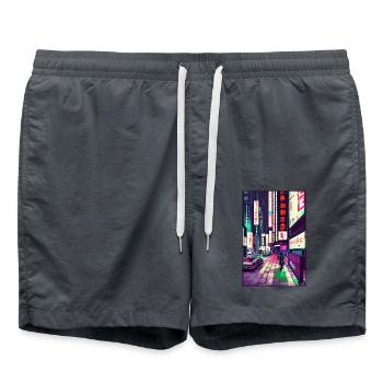 Tokyo City City Cyber Punk Future Sci-Fi Asie - Short de bain - charbon - Devant - AI Model Male 185 light (185cm)