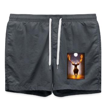 Deer Moon Moonlight Forest Winter Snow Forest Animal - Swim Trunks - anthracite - Front - AI Model Male 185 light (185cm)