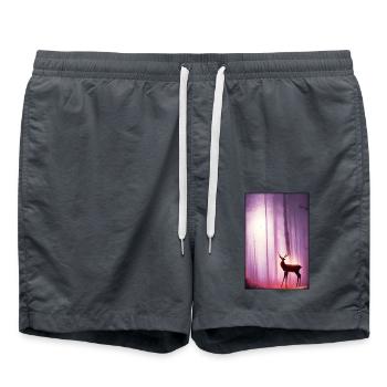 Deer Moon Moonlight Forest Winter Snow Forest Animal - Swim Trunks - anthracite - Front - AI Model Male 185 light (185cm)