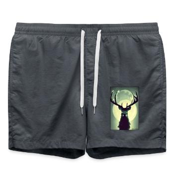 Deer Moon Moonlight Forest Winter Snow Forest Animal - Swim Trunks - anthracite - Front - AI Model Male 185 light (185cm)