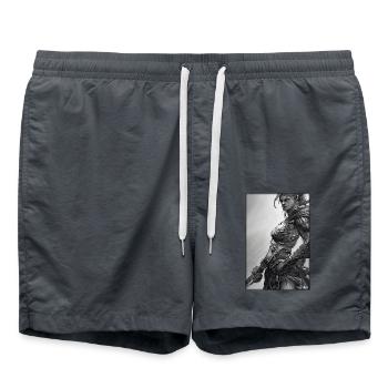 Guerrier Femme Épée Vintage Noir Blanc - Short de bain - charbon - Devant - AI Model Male 185 light (185cm)