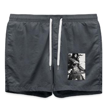 Guerrier Femme Épée Vintage Noir Blanc - Short de bain - charbon - Devant - AI Model Male 185 light (185cm)