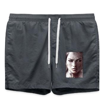 Guerrier Femme Épée Vintage Noir Blanc - Short de bain - charbon - Devant - AI Model Male 185 light (185cm)