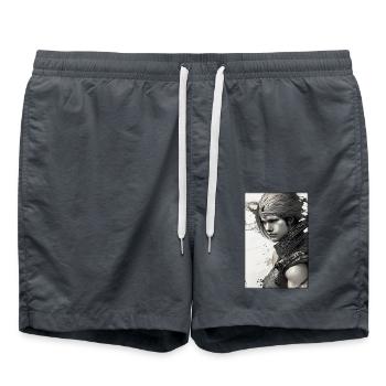 Guerrier Femme Épée Vintage Noir Blanc - Short de bain - charbon - Devant - AI Model Male 185 light (185cm)
