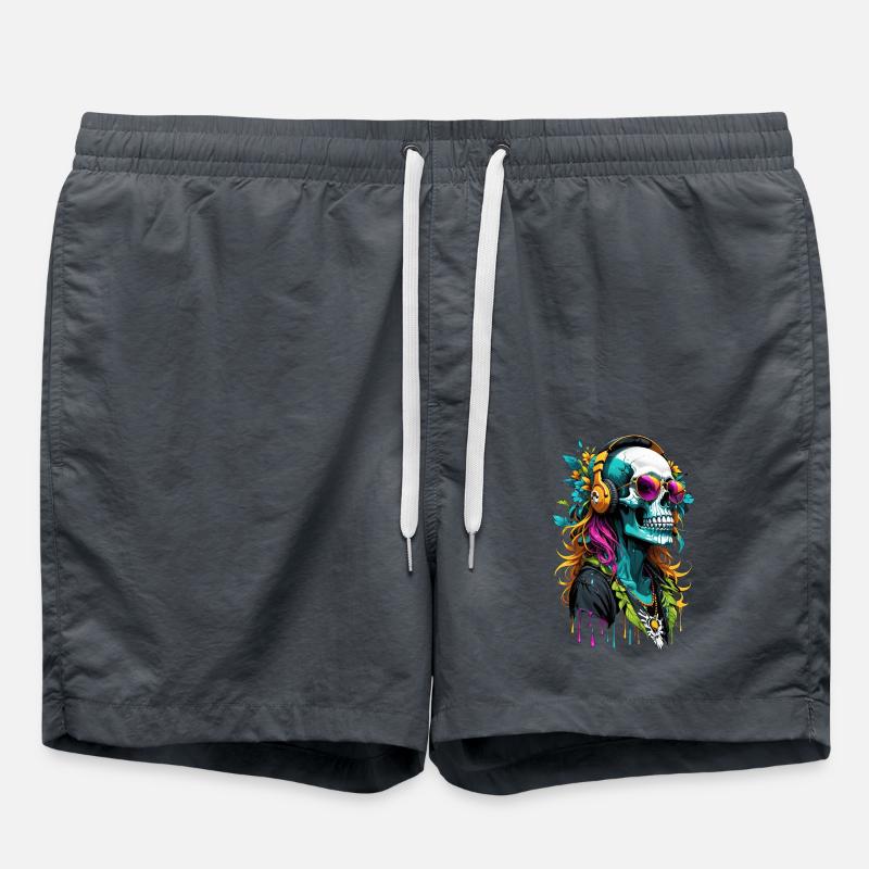 Hippie DJ Skull - Swim Trunks - anthracite