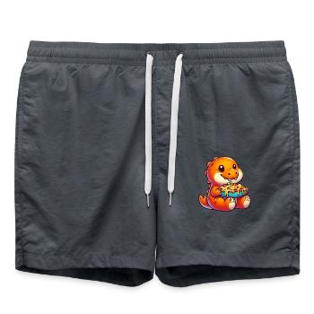 Dino Dinosaur T-Rex Italian Food Lasagna - Swim Trunks - anthracite - Front - AI Model Male 185 light (185cm)
