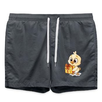 Niedliches Küken packt Geschenk aus - Badeshorts - Anthrazit - Vorne - AI Model Male 185 light (185cm)