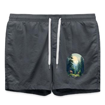 Pixelated cabin in the woods - Swim Trunks - anthracite - Front - AI Model Male 185 light (185cm)