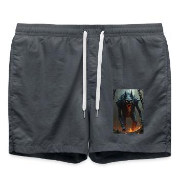 Amun-Heh, goldener Gott der Ewigkeit, sitzt auf einem Kosmos - Badeshorts - Anthrazit - Vorne - AI Model Male 185 light (185cm)