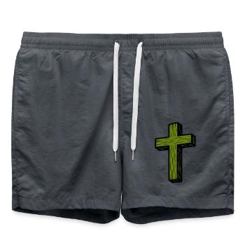 Wooden Cross Icon - Swim Trunks - anthracite - Front - AI Model Male 185 light (185cm)