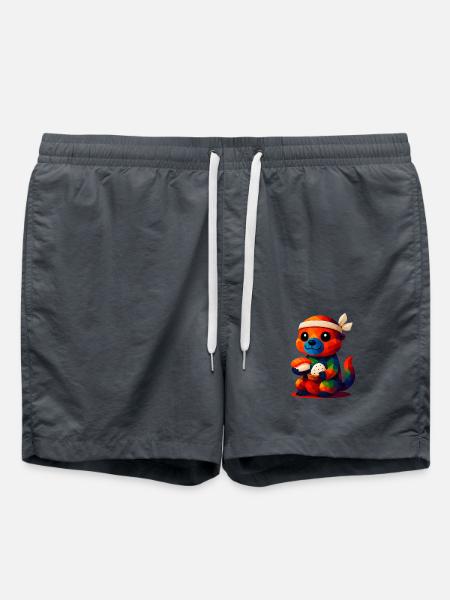 Polygon Kawaii Stil Tiere Baby Otter Sushi Meister - Badeshorts - Anthrazit