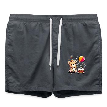 Bear Kid Celebrating Birthday - Badeshorts - Anthrazit - Vorne - AI Model Male 185 light (185cm)