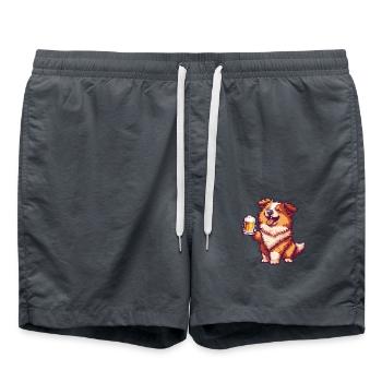 Border Collie Hund Pixel Bier - Badeshorts - Anthrazit - Vorne - AI Model Male 185 light (185cm)