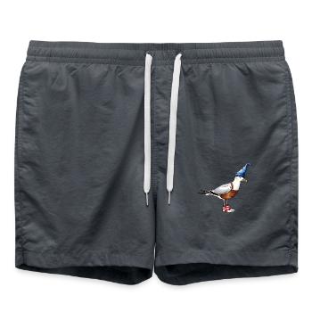 Illustration amusante de mouettes avec casquette et salopette - Short de bain - charbon - Devant - AI Model Male 185 light (185cm)